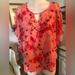 NY Collection NWT floral flutter sleeve top size L